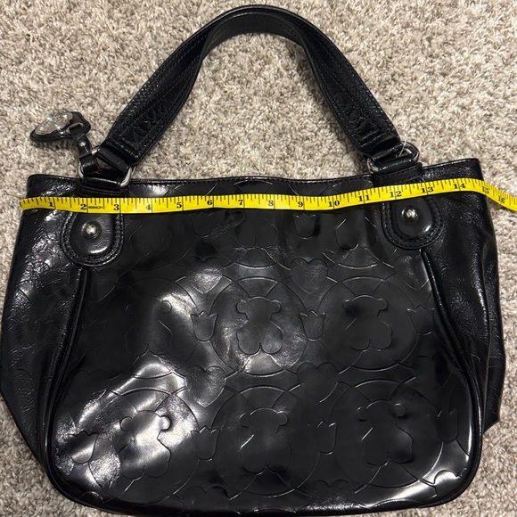 Tous Black Embossed Leather Shoulder Bag Hearts Bears Pattern - Picture 10 of 12